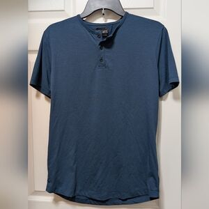 Cuts Curved Hem Henley T-Shirt Blue Short Sleeves top Men’s Small S